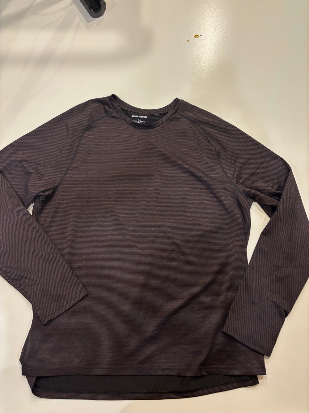 Men's Brown & Black Base Layer Long-Sleeve Crewneck‎ Shirt - Striped Thumb holes
